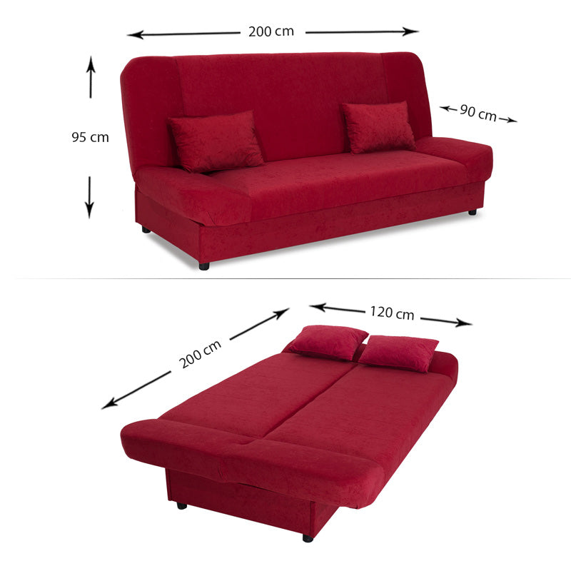 Sofa/Bed LANA 3 Seater Red 200x90x95cm