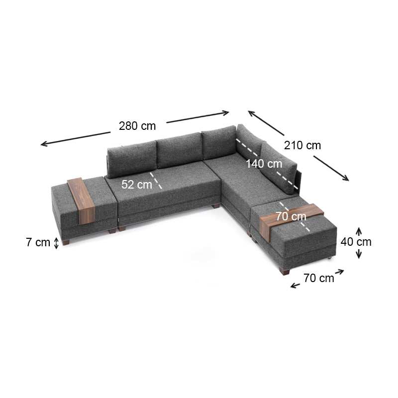 Right corner Sofa/Bed ANDRE Charcoal 280x210x80cm